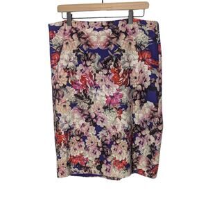 Talbots Skirt Womens 14 Purple Floral Pencil Feminine Romantic Midi Office Date